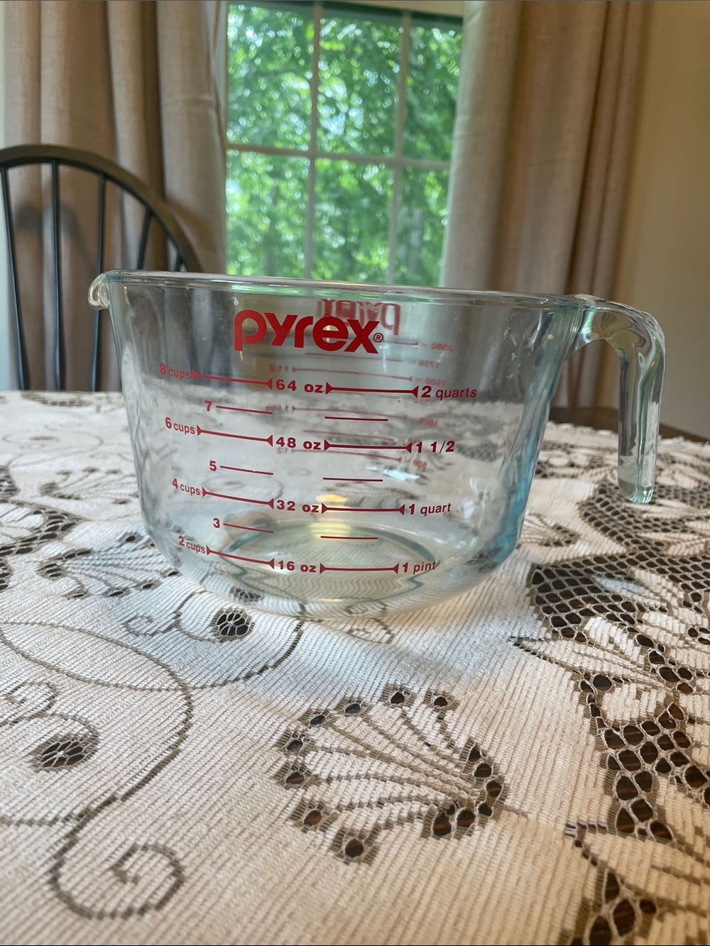 Pyrex Clear Glass Measuring Bowl with Red Markings